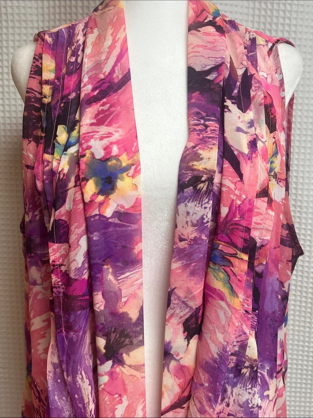 Susan Graver set of 3 open front sleeveless flowy chiffon colorful vests-1X